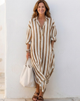 Naomi | Long Sleeve Striped Midi Shirt Dress
