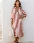 Naomi | Long Sleeve Striped Midi Shirt Dress