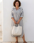 Naomi | Long Sleeve Striped Midi Shirt Dress