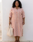 Naomi | Long Sleeve Striped Midi Shirt Dress