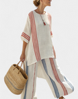 Solvane | Sophisticated Multicolor Striped Top & Mediterranean Pants