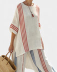 Solvane | Sophisticated Multicolor Striped Top & Mediterranean Pants