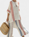 Solvane | Sophisticated Multicolor Striped Top & Mediterranean Pants