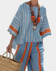 Velmere | Sophisticated Terracotta Striped Top & Linen Pants