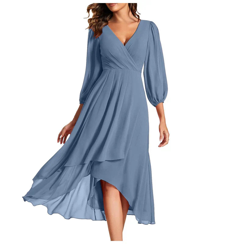 VITTORIA | Elegant dress with asymmetrical hem and flowing sleeves Refined look for any occasion