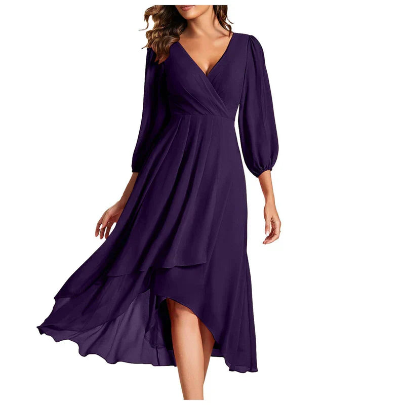 VITTORIA | Elegant dress with asymmetrical hem and flowing sleeves Refined look for any occasion