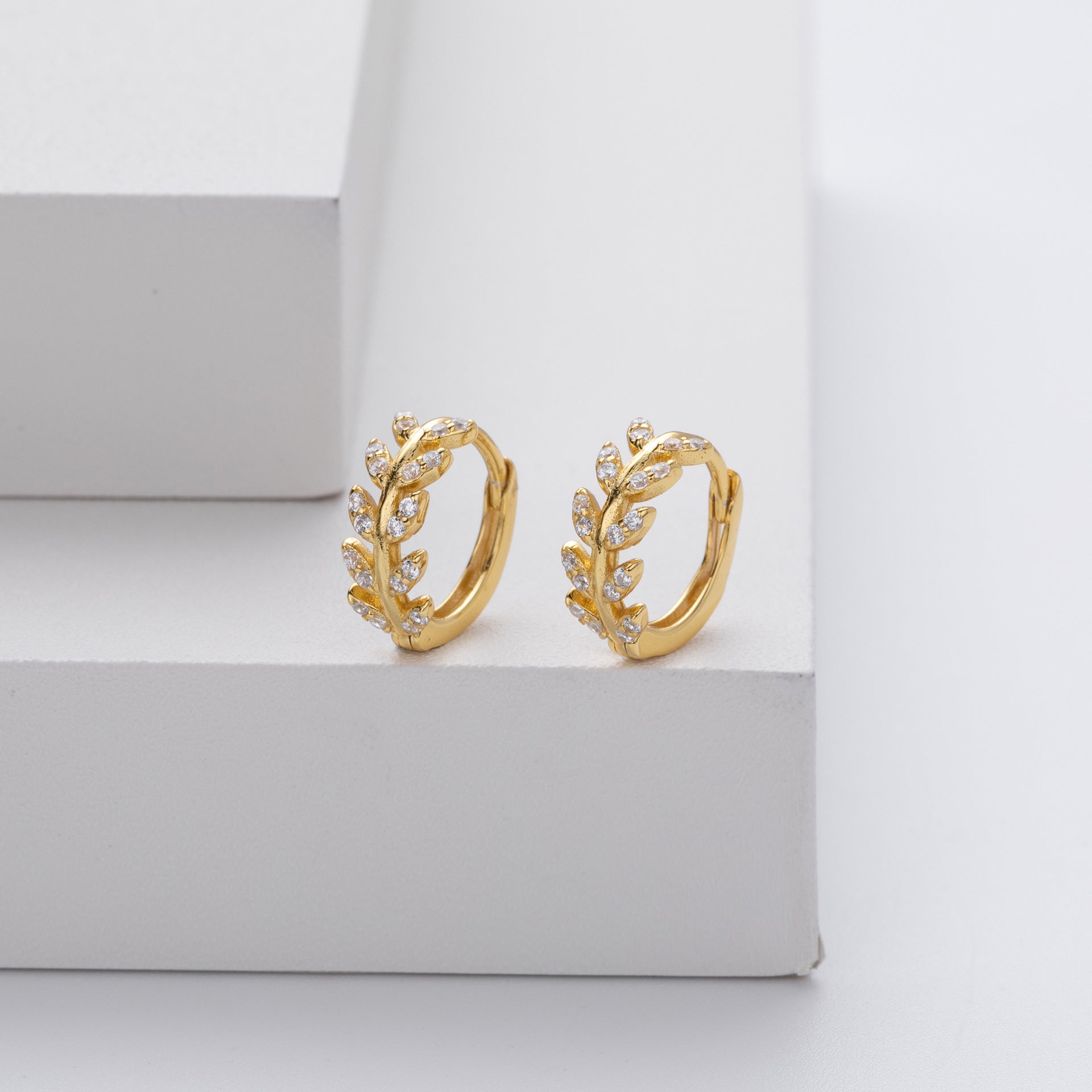 Silver earrings in the shape of a leaf
