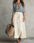Makenzie | Two-Piece Set: Black Top and Olive Green Midi Skirt
