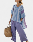 Zellora | Elegant Lavender & Sky Blue Top & Linen Pants