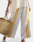 Anselor | Elegant Yellow Striped Linen Top & Wide-Leg Pants