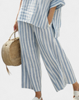 Rensleigh | Sophisticated Blue Striped Linen Top & Relaxed Pants