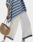 Corvielle | Sophisticated Blue Striped Top & Hem-Detailed Pants