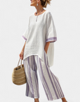 Luxmere | Comfortable Relaxed Blouse & Striped Bamboo Pants