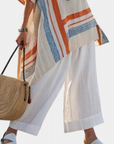 Caevan | Sophisticated Asymmetrical Blouse & Wide-Leg Linen Pants