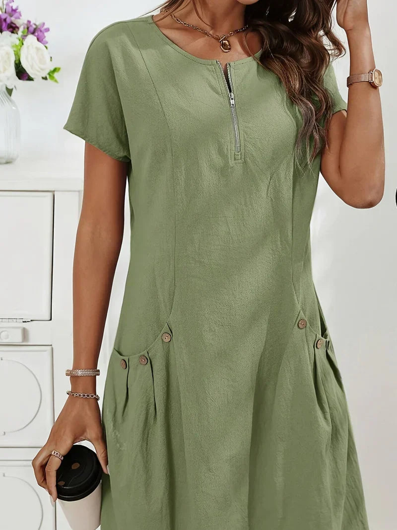 MARIELLA | Summer dress with elegant zipper, practical pockets, and daily comfort