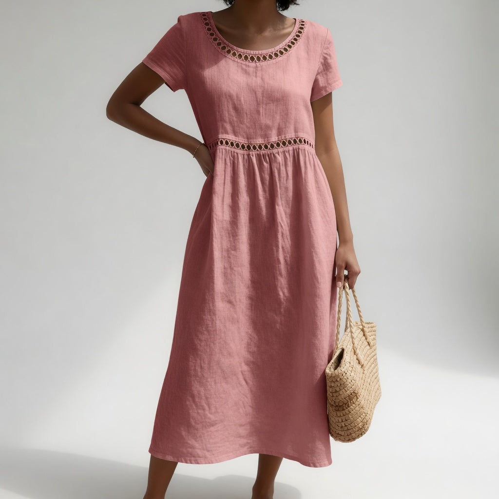 Pernelle™ — Midi Dress 100% Cotton Embroidered Soft Femininity