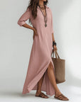 Violaine™ — Long boho shirt dress with natural elegance