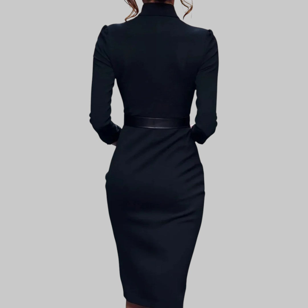 Amber  | Women’s Long Sleeve Belted Sheath Midi Dress