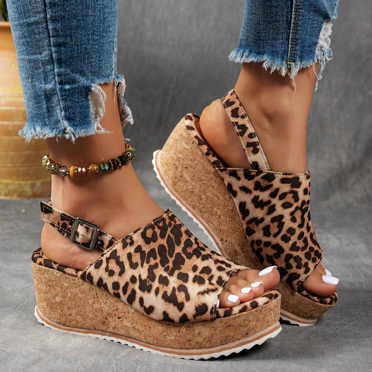 Belle - Cork Wedge Sandals