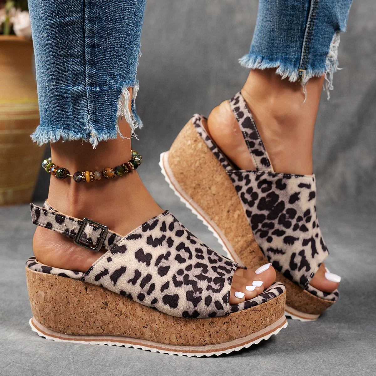 Belle - Cork Wedge Sandals