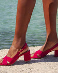 Block heel sandals with crossed strap