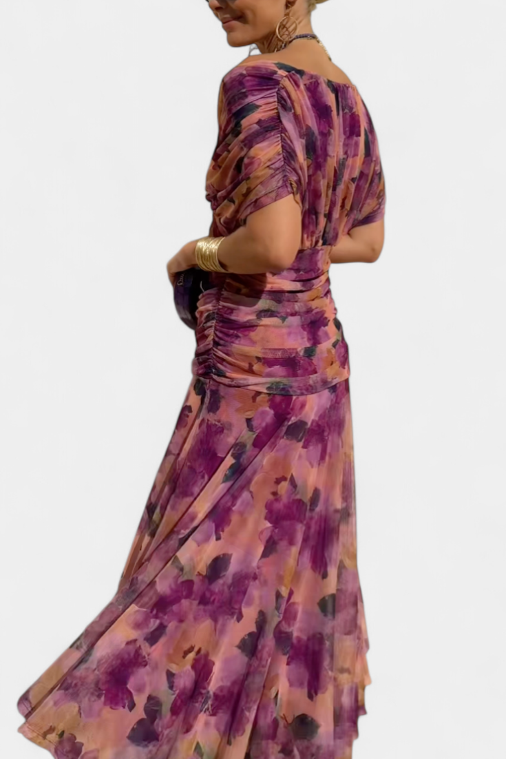 Karen | Long Floral Dress with V-Neck