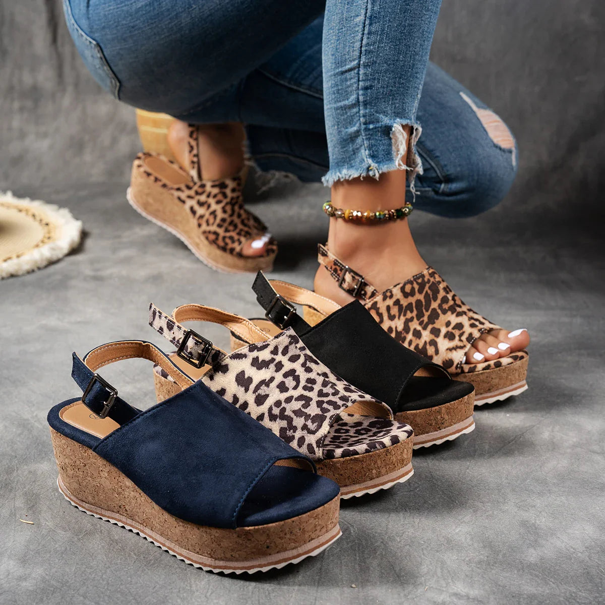 Belle - Cork Wedge Sandals