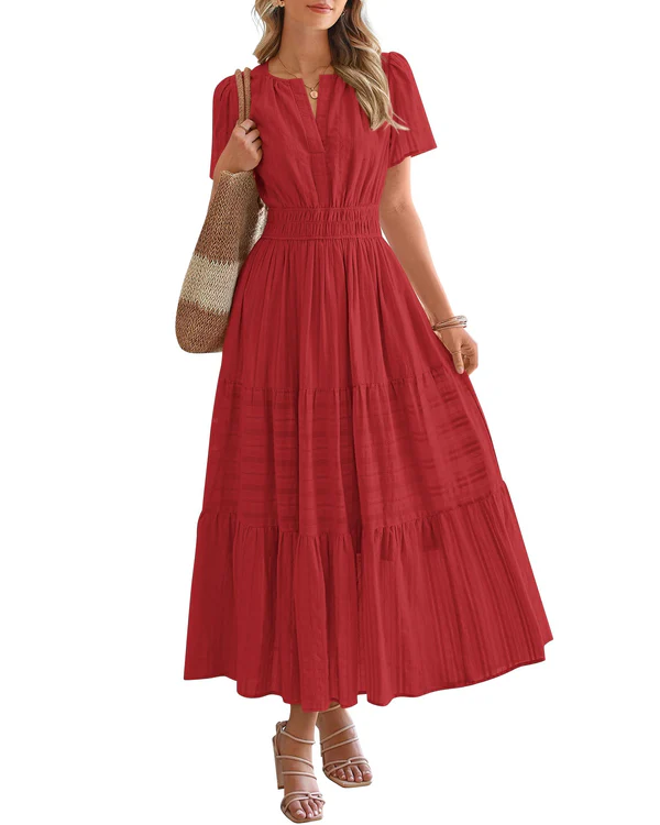 Camille | Boho A-Line Maxi Dress with V-Neck &amp; Flowing Fit