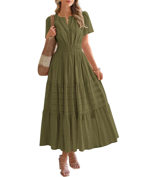 Camille | Boho A-Line Maxi Dress with V-Neck &amp; Flowing Fit