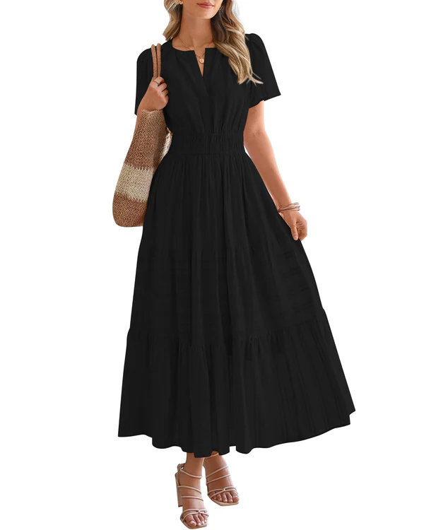 Camille | Boho A-Line Maxi Dress with V-Neck &amp; Flowing Fit