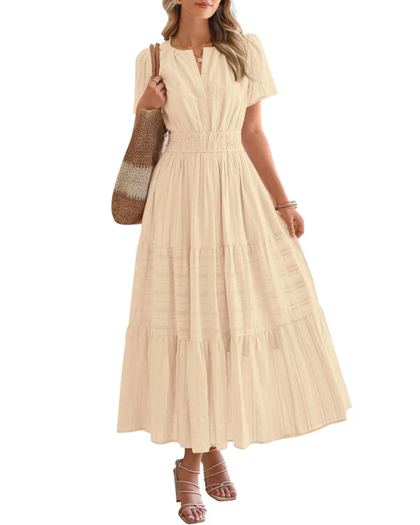 Camille | Boho A-Line Maxi Dress with V-Neck &amp; Flowing Fit