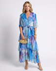 Calista | Sheer Layered V Neck Tie Waist Maxi Dress