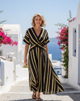 Lina | Short Sleeve V Neck Striped Wrap Midi Dress