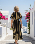 Lina | Short Sleeve V Neck Striped Wrap Midi Dress