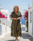 Lina | Short Sleeve V Neck Striped Wrap Midi Dress