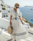 Seren | Short Sleeve V Neck Wrap Style Midi Dress