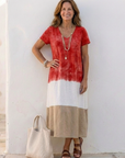 Thalia | Short Sleeve Color Block V Neck Midi Dress