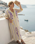 Aurelia | V Neck Half Sleeve Striped Floral Maxi Dress