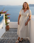 Cressida | V Neck Short Sleeve Cross Waist Midi Dress