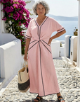 Linnea | V Neck Short Sleeve Gathered Waist Midi Dress