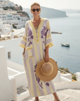 Aurelia | V Neck Half Sleeve Striped Floral Maxi Dress