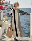 Elara | Round Neck Short Sleeve Striped Maxi Dress