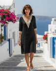 Elira | V Neck Three Quarter Sleeve Knee Length Dress