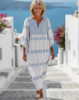 Evadne | V Neck Long Sleeve Embroidered Maxi Dress