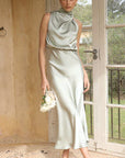 Selena | Women’s Elegant Halter Midi Dress Draped Neckline