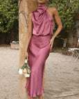 Selena | Women’s Elegant Halter Midi Dress Draped Neckline