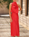 Selena | Women’s Elegant Halter Midi Dress Draped Neckline