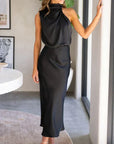 Selena | Women’s Elegant Halter Midi Dress Draped Neckline