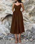 Maria | Women’s Midi Dress V Neck Open Back Slit