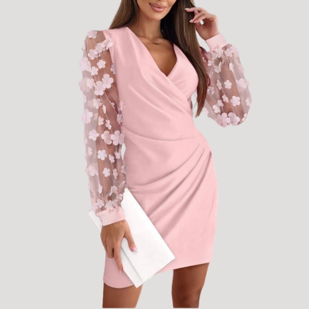 Jenny | Women’s Mini Wrap Dress Sheer Sleeve V Neck